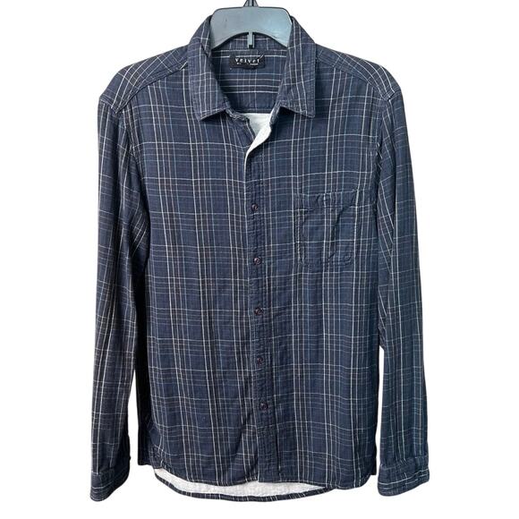 Velvet by Graham and Spencer Navy Plaid Button Down Long Sleeve Shirt - S - Picture 1 of 7